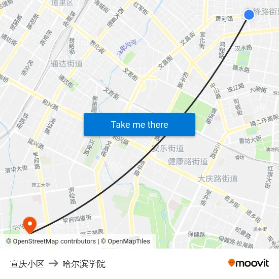 宣庆小区 to 哈尔滨学院 map