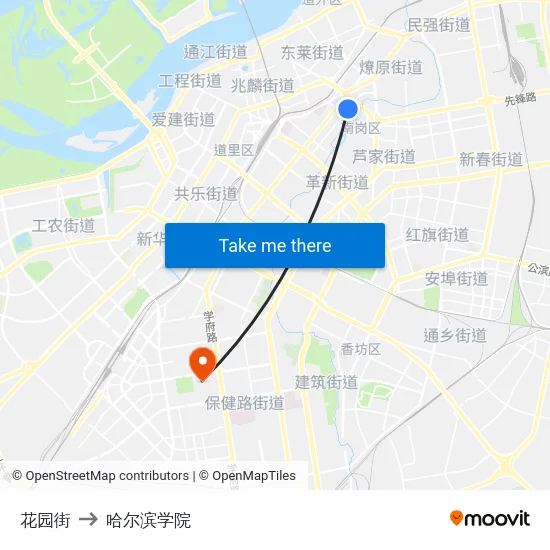花园街 to 哈尔滨学院 map