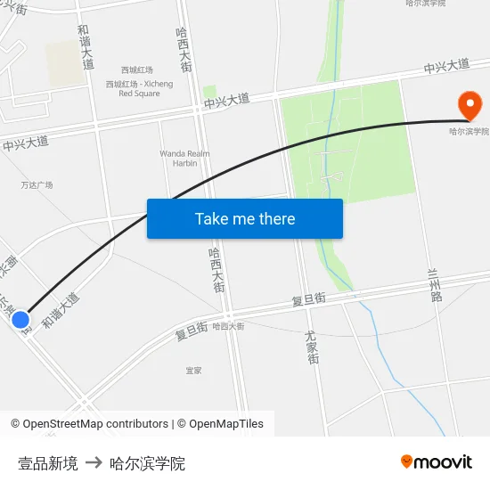 壹品新境 to 哈尔滨学院 map