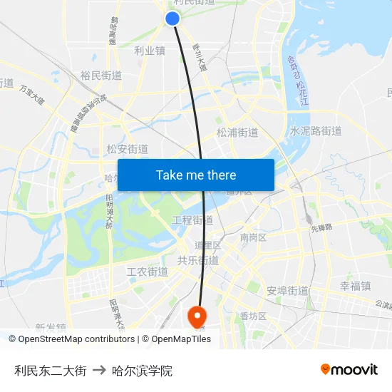 利民东二大街 to 哈尔滨学院 map