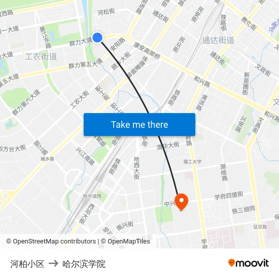 河柏小区 to 哈尔滨学院 map