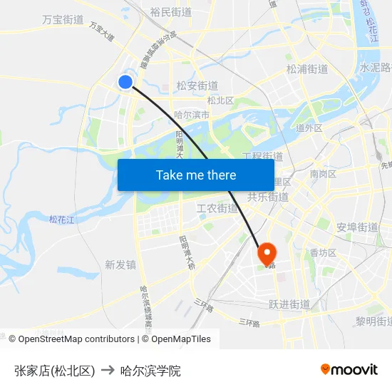 张家店(松北区) to 哈尔滨学院 map
