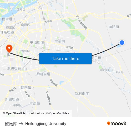 鞭炮库 to Heilongjiang University map