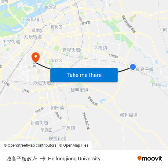 城高子镇政府 to Heilongjiang University map