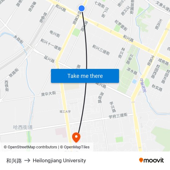 和兴路 to Heilongjiang University map