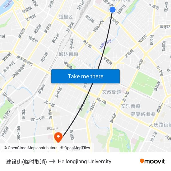 建设街(临时取消) to Heilongjiang University map