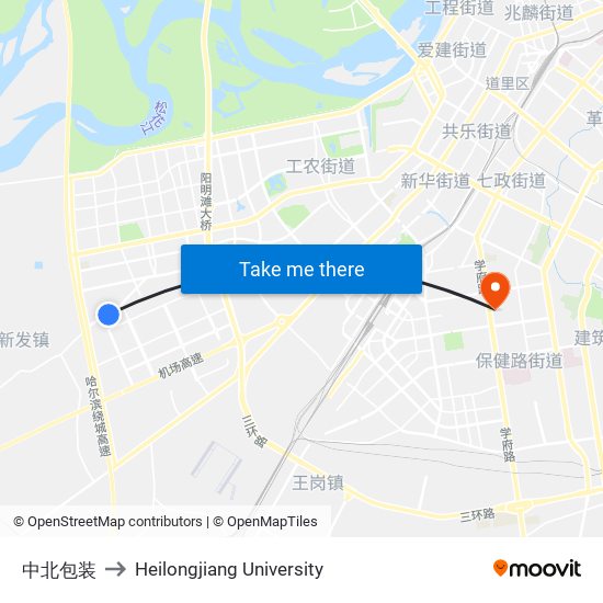 中北包装 to Heilongjiang University map