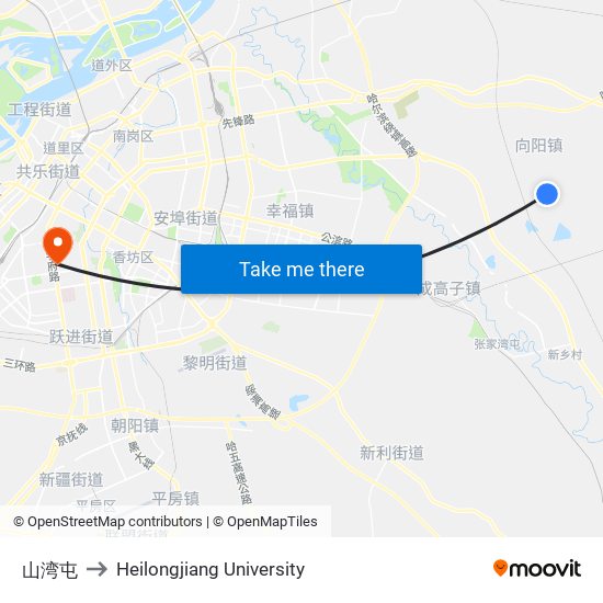 山湾屯 to Heilongjiang University map