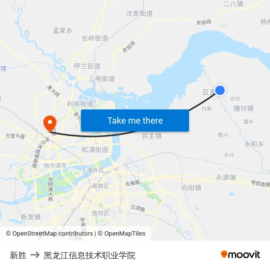 新胜 to 黑龙江信息技术职业学院 map