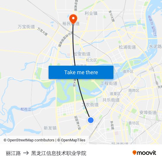 丽江路 to 黑龙江信息技术职业学院 map