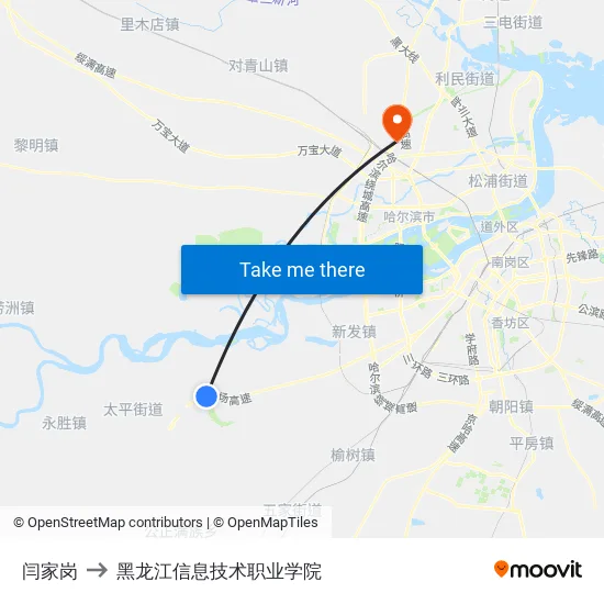 闫家岗 to 黑龙江信息技术职业学院 map