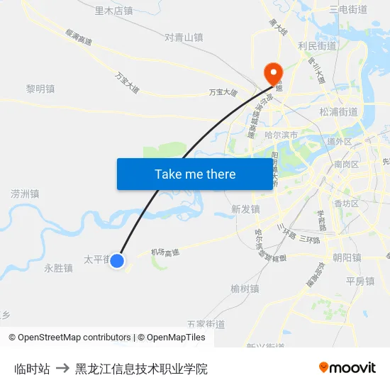 临时站 to 黑龙江信息技术职业学院 map
