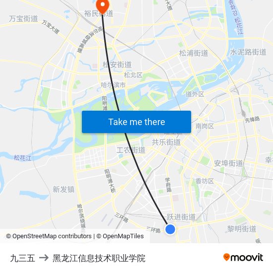 九三五 to 黑龙江信息技术职业学院 map
