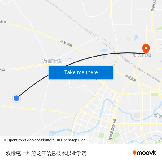 双榆屯 to 黑龙江信息技术职业学院 map