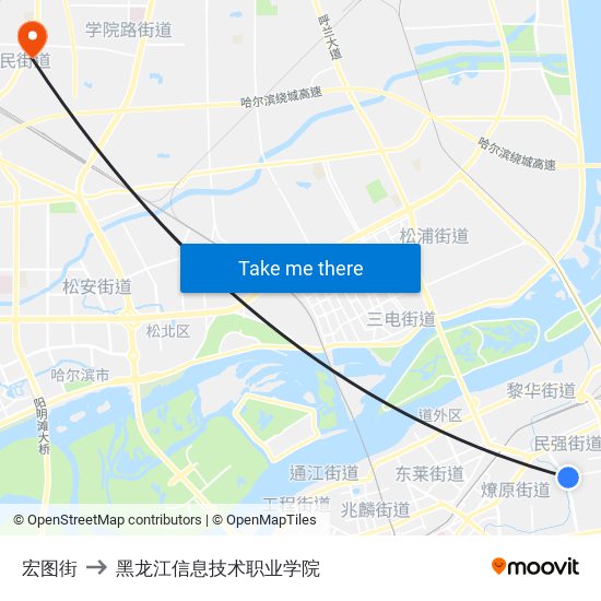宏图街 to 黑龙江信息技术职业学院 map