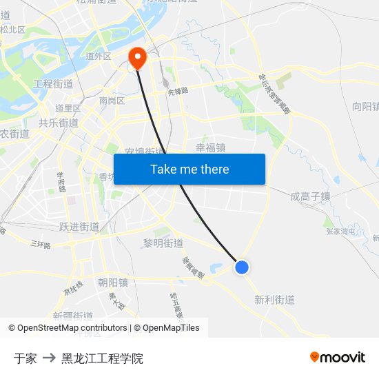 于家 to 黑龙江工程学院 map