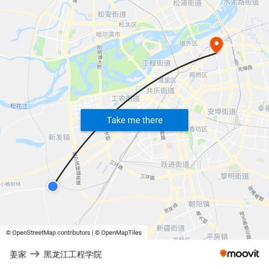 姜家 to 黑龙江工程学院 map