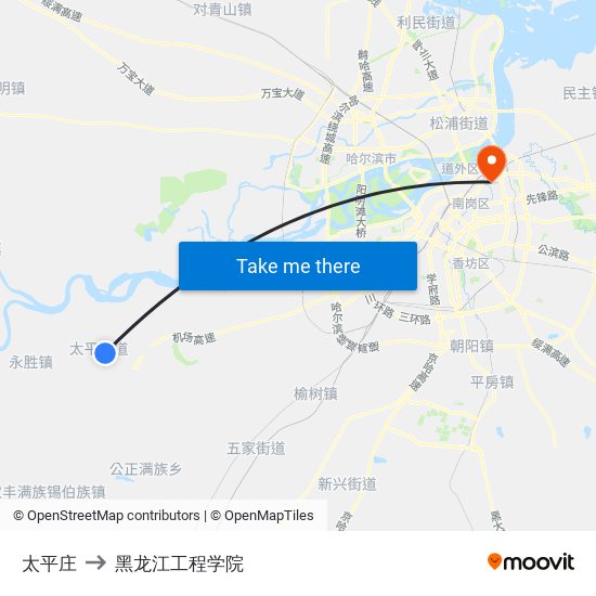 太平庄 to 黑龙江工程学院 map