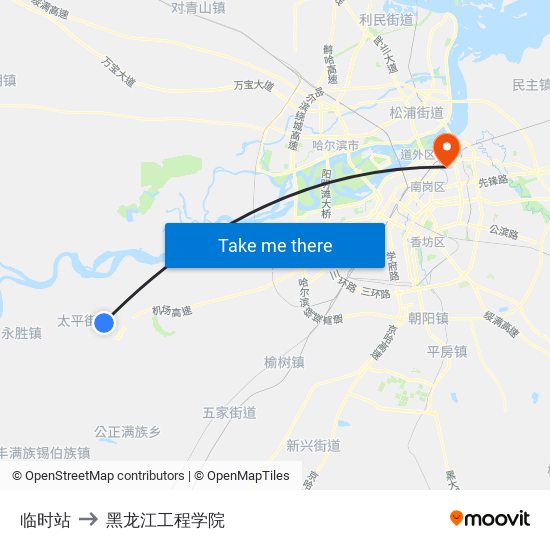 临时站 to 黑龙江工程学院 map