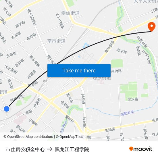 市住房公积金中心 to 黑龙江工程学院 map