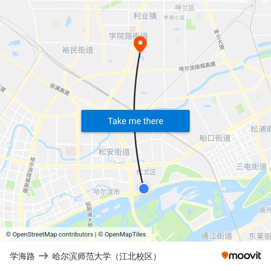 学海路 to 哈尔滨师范大学（江北校区） map