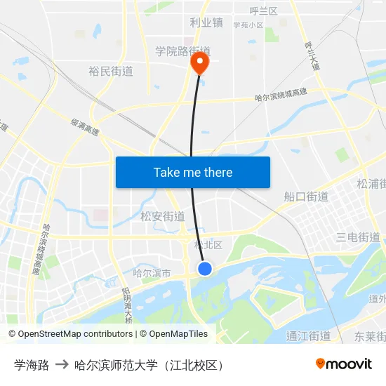 学海路 to 哈尔滨师范大学（江北校区） map