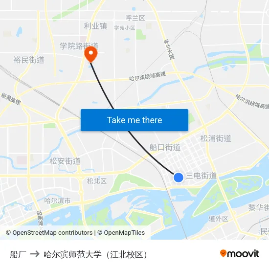 船厂 to 哈尔滨师范大学（江北校区） map