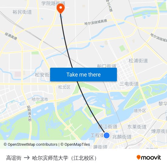 高谊街 to 哈尔滨师范大学（江北校区） map