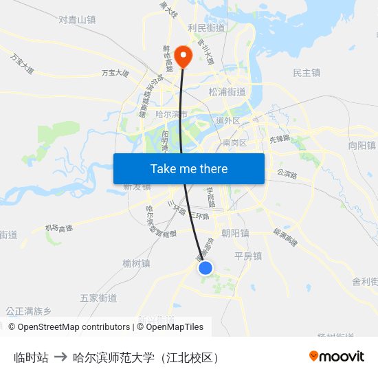 临时站 to 哈尔滨师范大学（江北校区） map