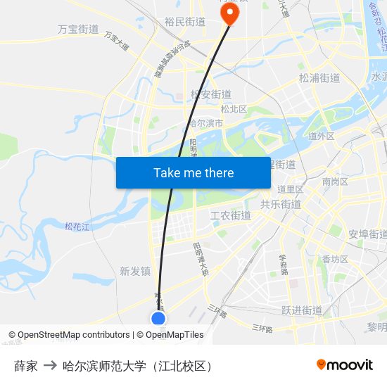 薛家 to 哈尔滨师范大学（江北校区） map