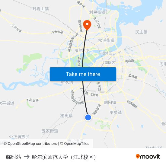 临时站 to 哈尔滨师范大学（江北校区） map