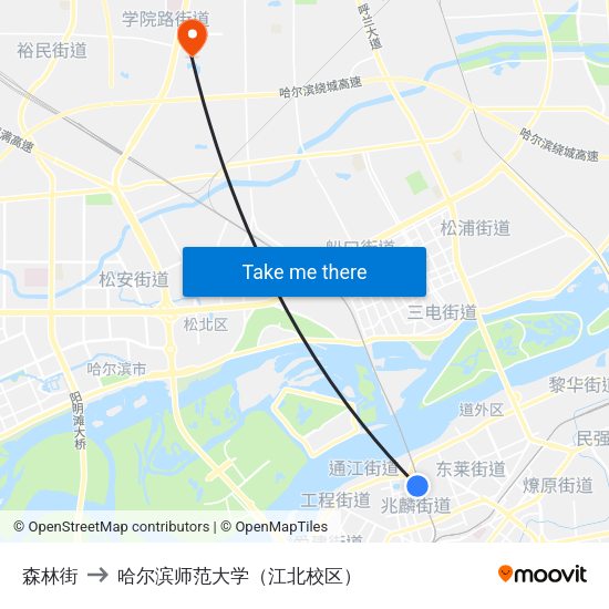 森林街 to 哈尔滨师范大学（江北校区） map