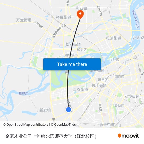 金豪木业公司 to 哈尔滨师范大学（江北校区） map