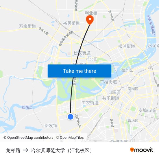 龙柏路 to 哈尔滨师范大学（江北校区） map