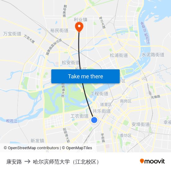 康安路 to 哈尔滨师范大学（江北校区） map