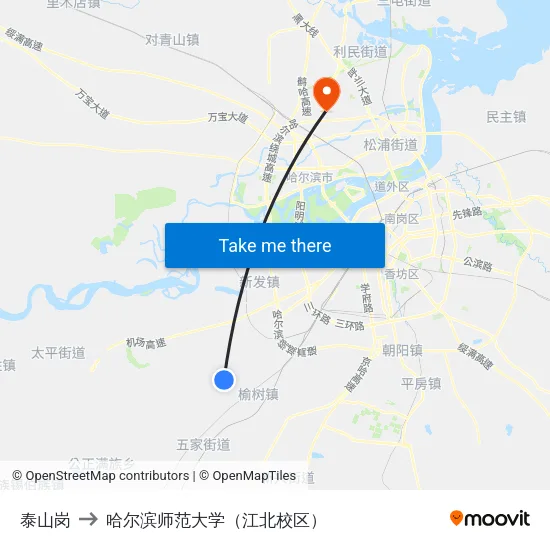 泰山岗 to 哈尔滨师范大学（江北校区） map