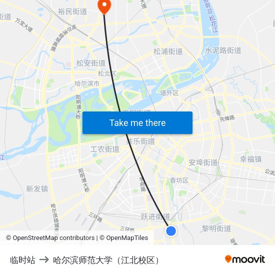 临时站 to 哈尔滨师范大学（江北校区） map