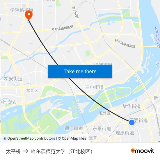 太平桥 to 哈尔滨师范大学（江北校区） map