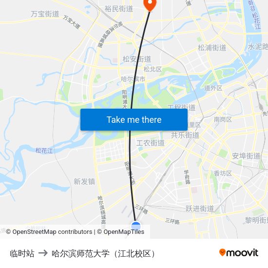 临时站 to 哈尔滨师范大学（江北校区） map
