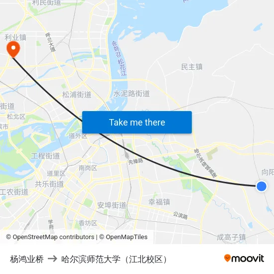 杨鸿业桥 to 哈尔滨师范大学（江北校区） map