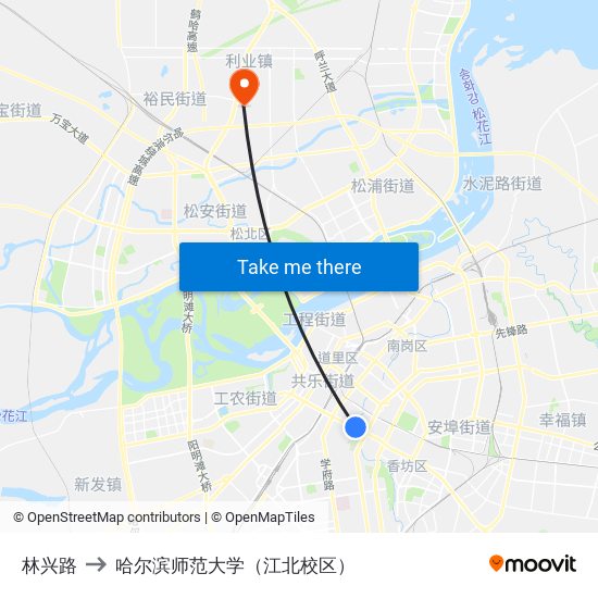 林兴路 to 哈尔滨师范大学（江北校区） map