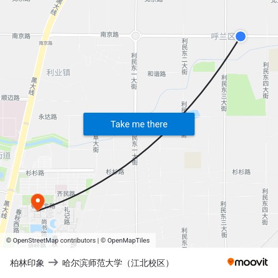 柏林印象 to 哈尔滨师范大学（江北校区） map