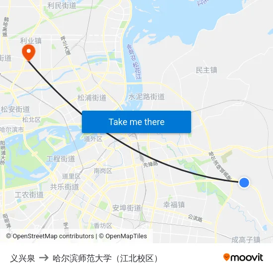 义兴泉 to 哈尔滨师范大学（江北校区） map