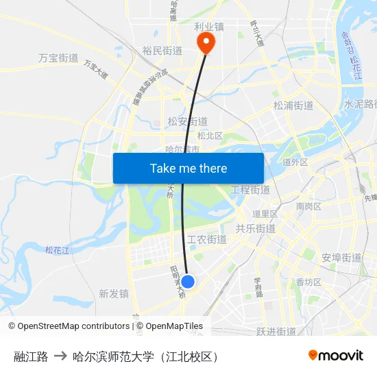 融江路 to 哈尔滨师范大学（江北校区） map