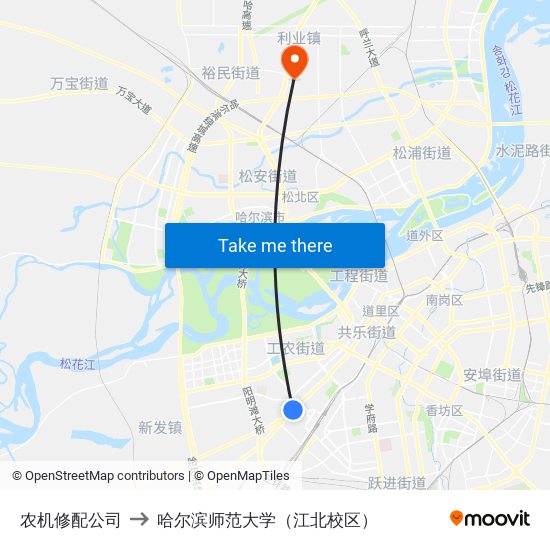 农机修配公司 to 哈尔滨师范大学（江北校区） map