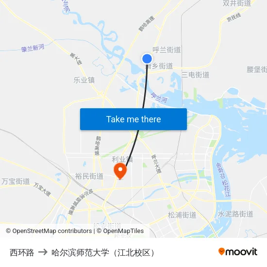 西环路 to 哈尔滨师范大学（江北校区） map