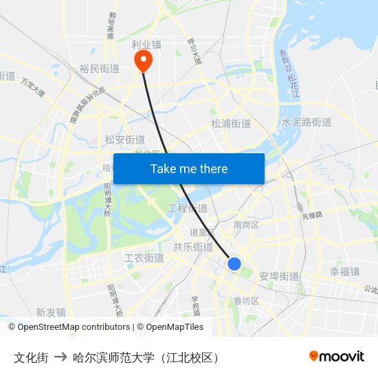 文化街 to 哈尔滨师范大学（江北校区） map