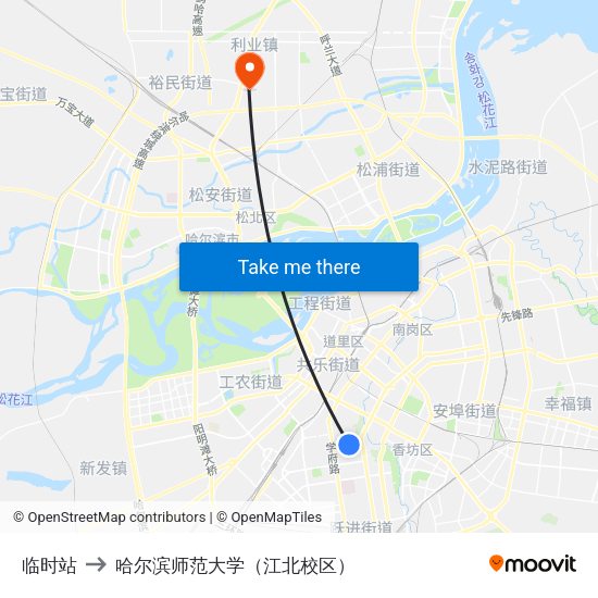 临时站 to 哈尔滨师范大学（江北校区） map