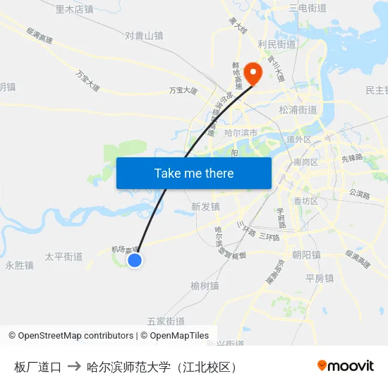 板厂道口 to 哈尔滨师范大学（江北校区） map