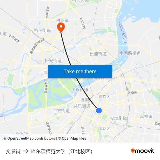 文景街 to 哈尔滨师范大学（江北校区） map